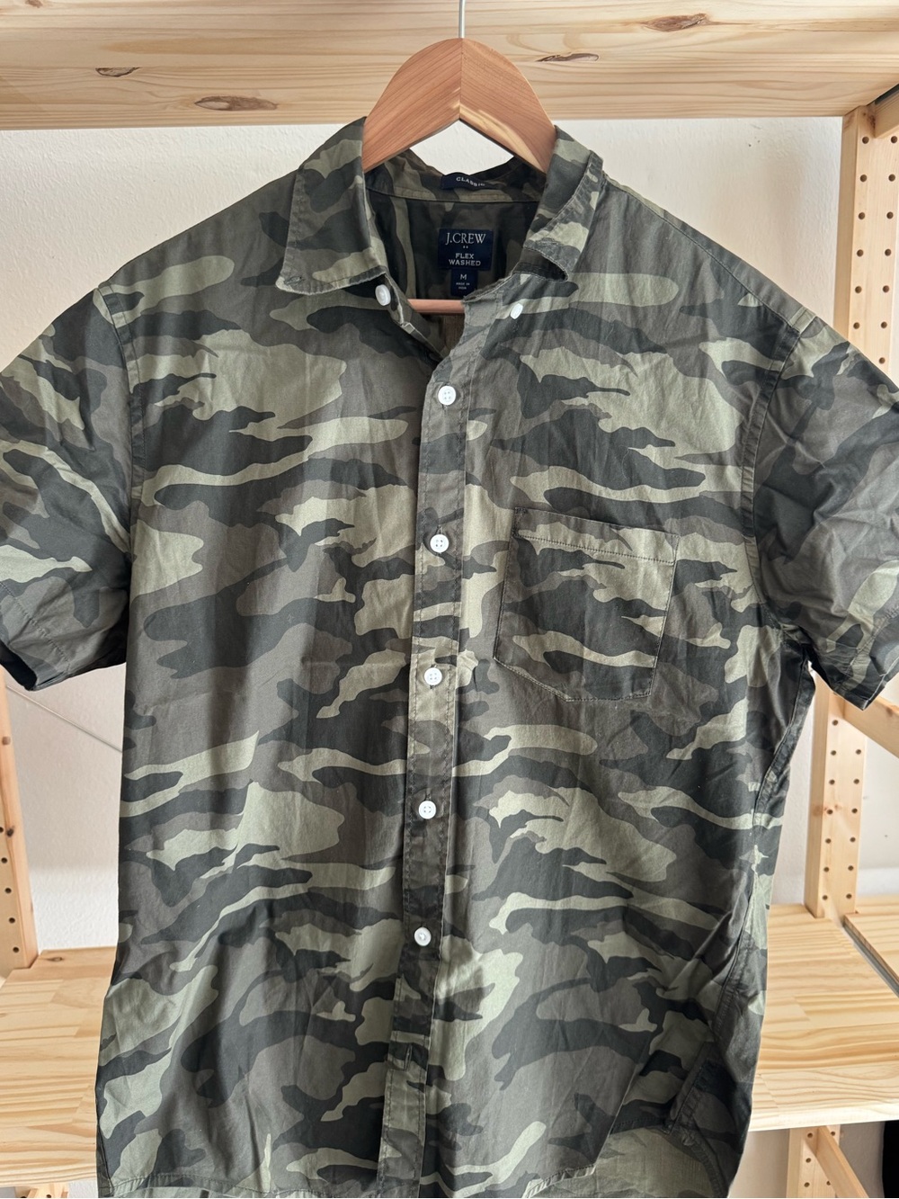 J. Crew Men’s Short-Sleeve Camo Button-Down Shirt - Olive Green